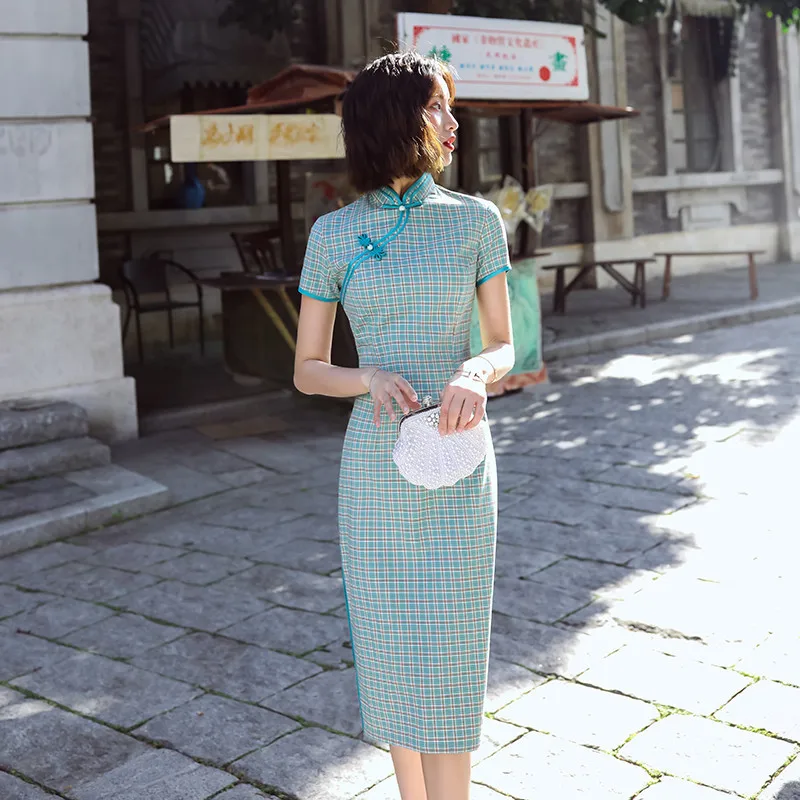 Summer Short Cheongsam Traditional Chinese Dress Women Sexy Modern Qipao Lattice Cotton Oriental Style Dresses Robe Courte | Тематическая
