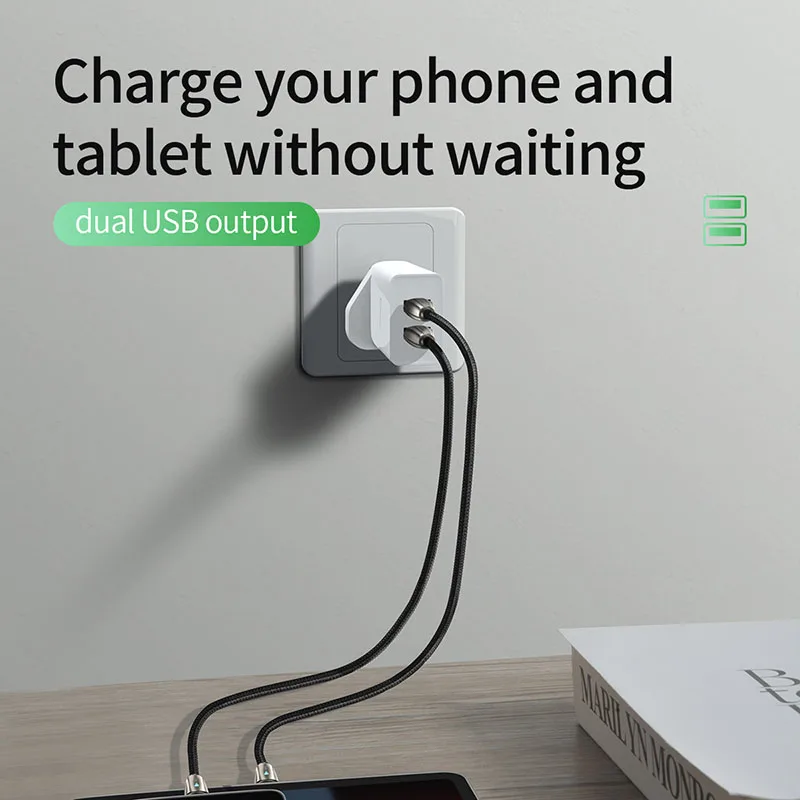 Настенное зарядное устройство Baseus с двумя USB разъемами для iPhone штепсельная Вилка