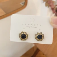 classic fashion black crystal round stud earrings for woman exquiaite korean earrings 2021 new elegant jewelry gifts