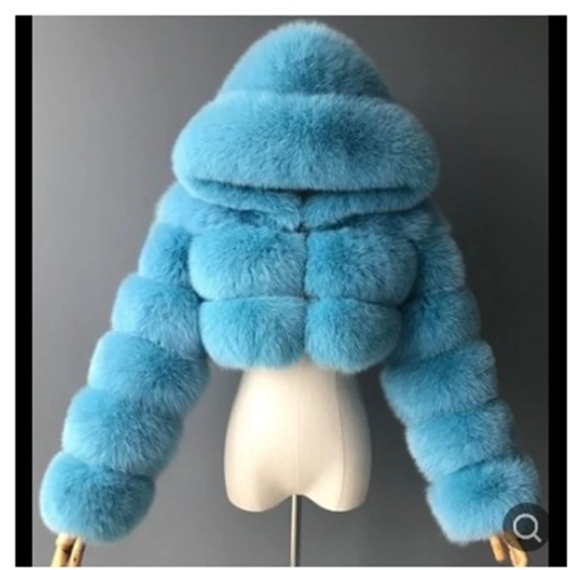 

YOSICIL 2021 New Fashion Cropped Furry Faux Fur Coat Women Short Mixed Color Long Sleeve Front Zipper Faux Fur Jacket Crop Coat
