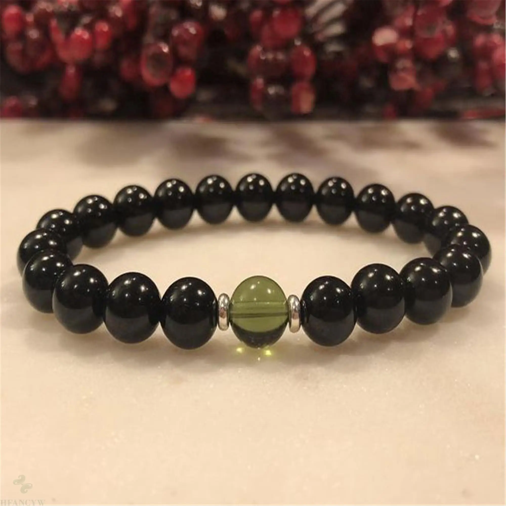 

8mm Natural Black Tourmaline Handmade Mala Bracelet Chakas Stretchy Wrist Healing Spirituality Yoga