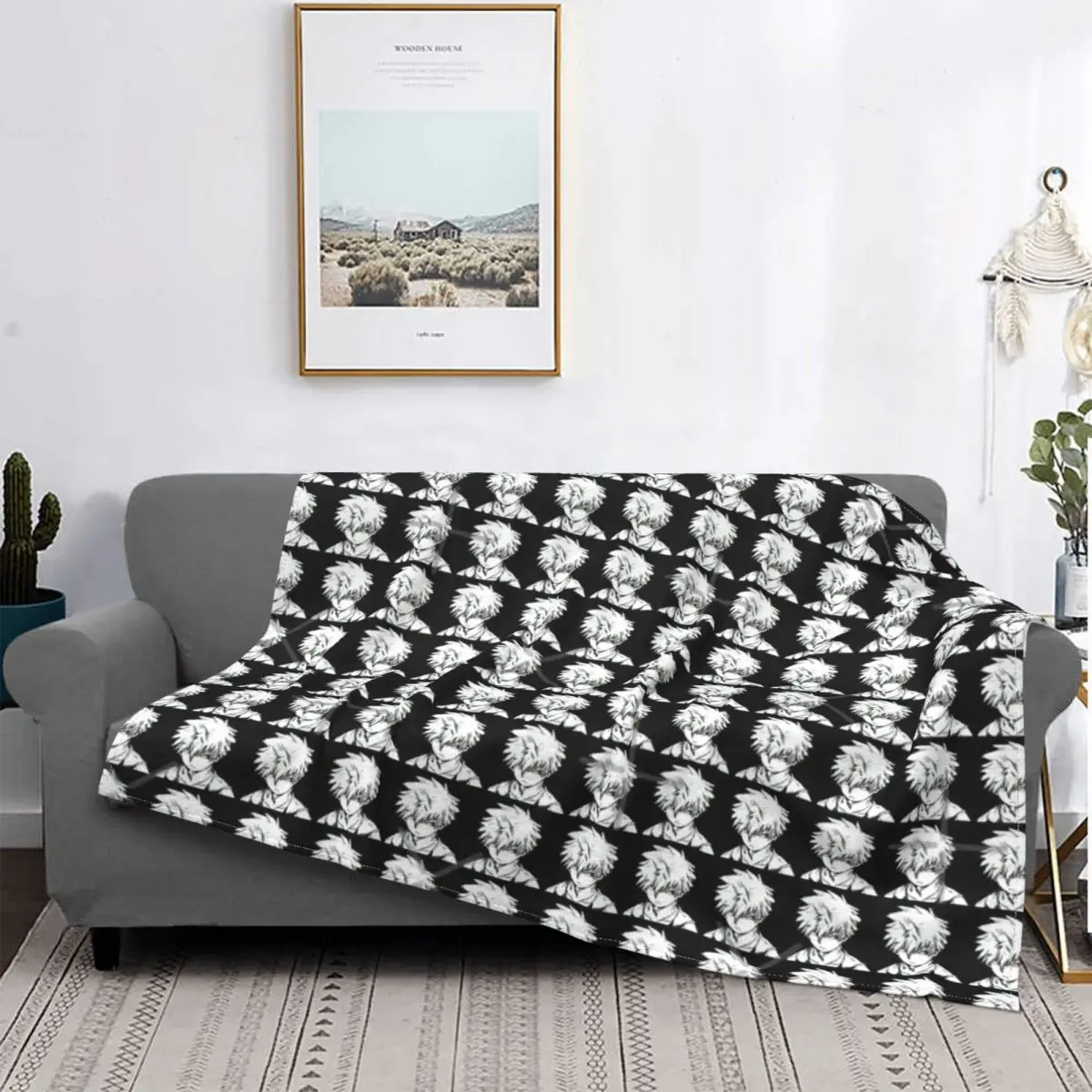 

Bakugo-colcha a cuadros para cama, manta negra, edredones para sofda, manta de Пикник