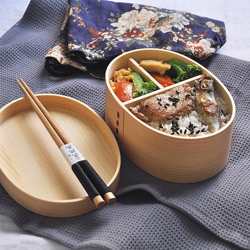 

1Pcs Lunch box Bento Box Japanese Style For Kids Wood Material Tableware Food Containers With Compartments Healthy lunch box