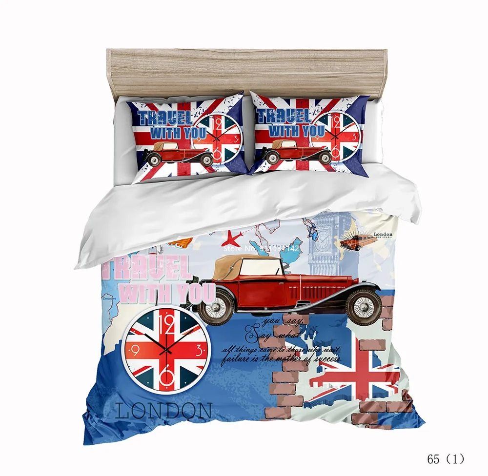 Комплект постельного белья в британском стиле с цифровым принтом мягкий и