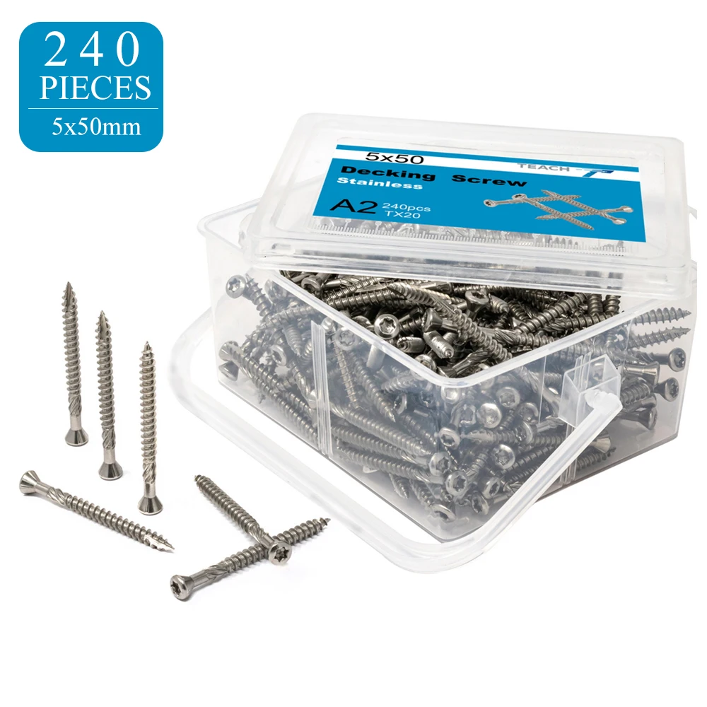 

#12x2 Torx Slot Knurled Type 17 Stainless Steel Deck Screws T25 Drive ， 240 Pcs
