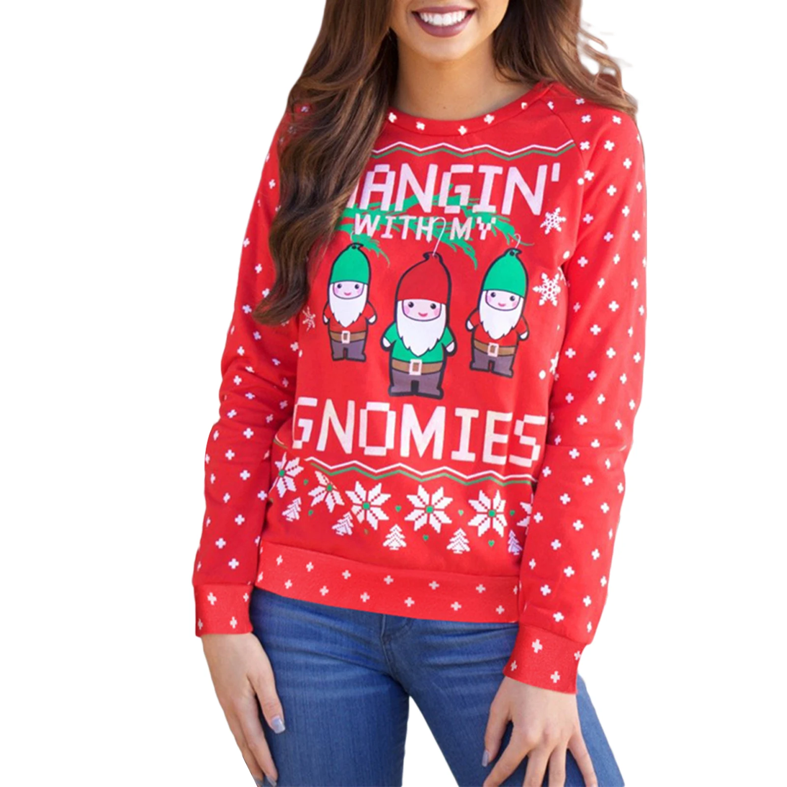 

Свитшот женский Рождественский повседневный, пуловер с длинным рукавом и круглым вырезом для взрослых с мультяшным и буквенным принтом