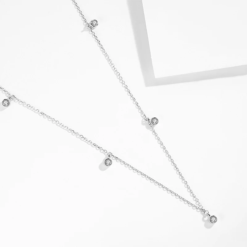 2020 New Authentic 925 Sterling Silver Choker Trendy Round CZ Station Necklace Party Dating Fashion Jewelry For Women | Украшения и