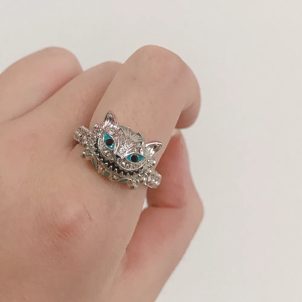 Женское двухцветное кольцо в стиле панк FFLACELL с синим черепом стразы форме капель