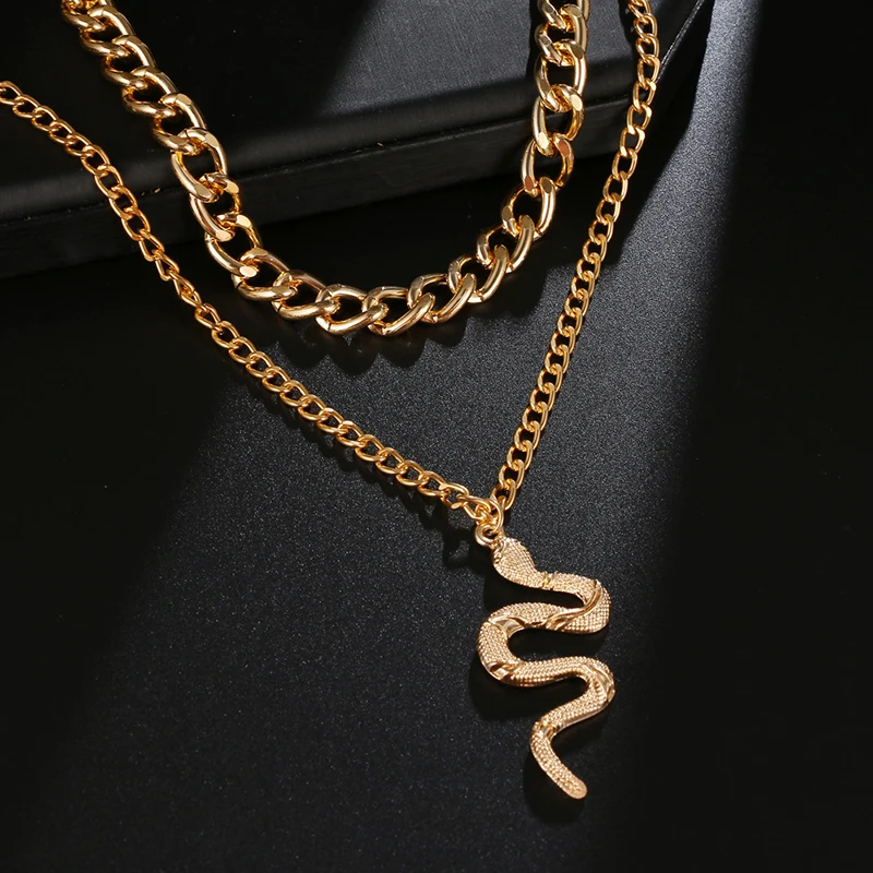 

2022 Punk Snake Pendant Necklace Golden Silver Color Unquie Men Women Neck Jewelry Statement Popular Necklace Wholesale