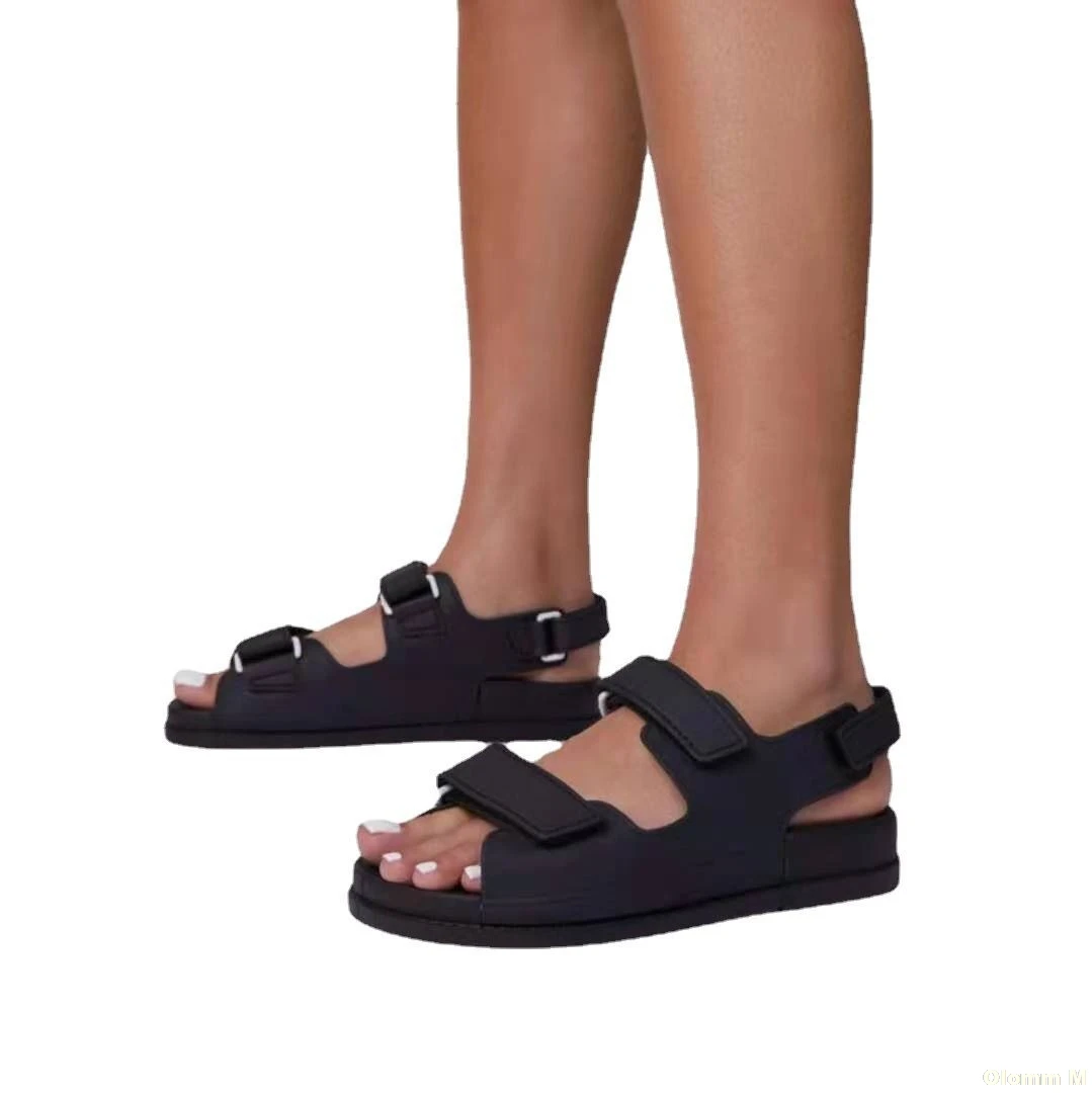 

2021 European and American foreign trade plus size round toe mid-heel Velcro sandals female small incense wind Roman sandals