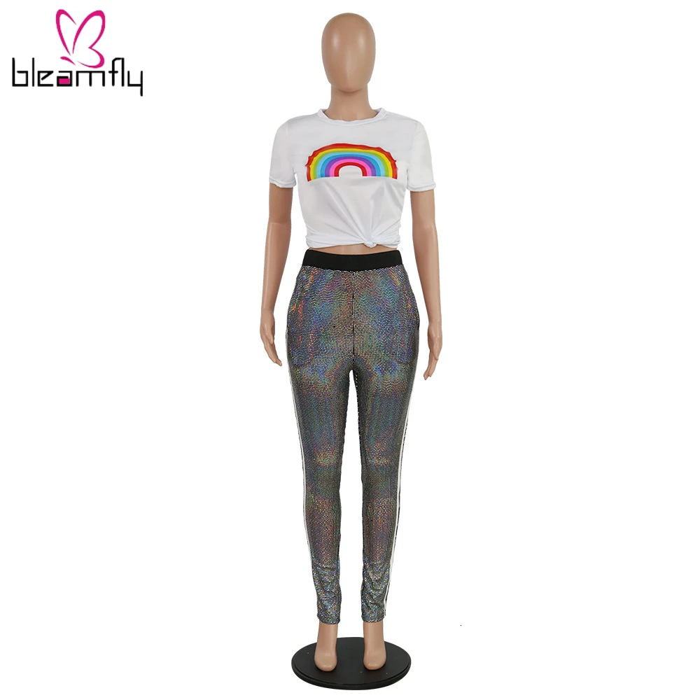2019 женский летний костюм с радужным принтом короткий рукав o образный вырез