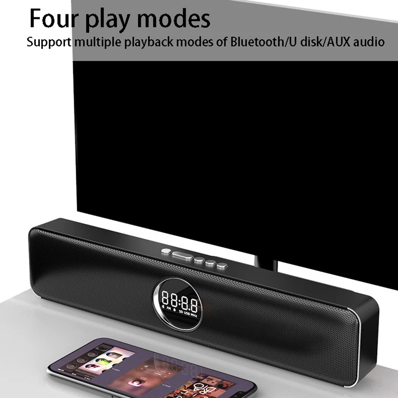 

Wireless Bluetooth Speaker TV Soundbar Bar Home Theater Subwoofer Computer Audio with Alarm Clock