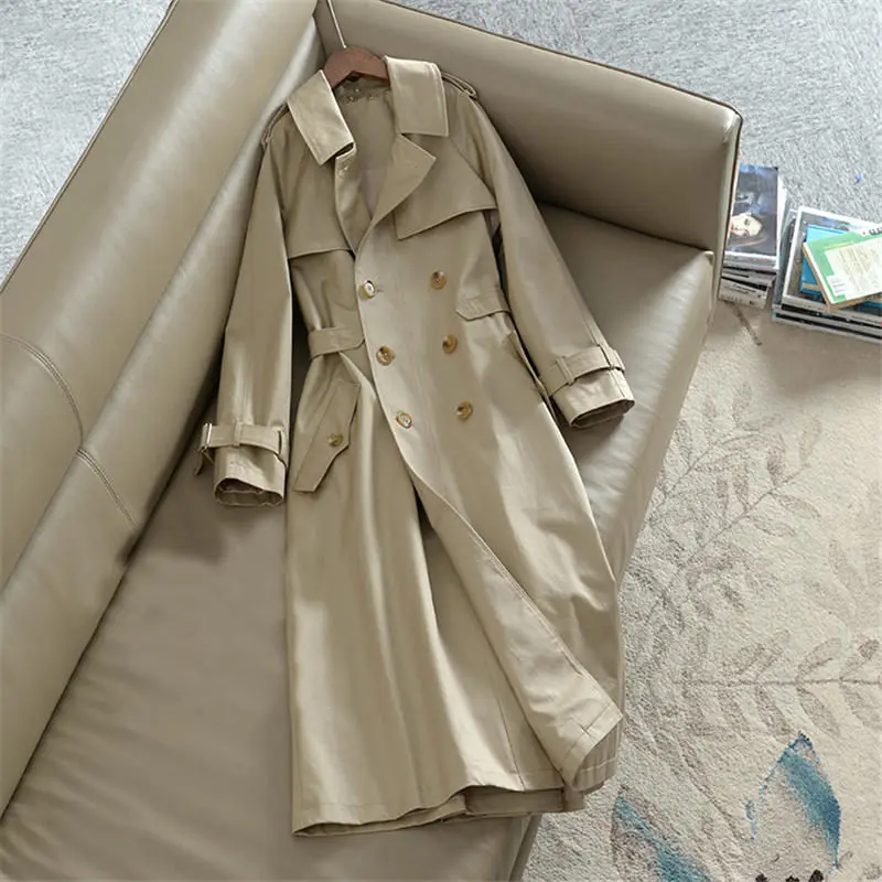 

Khaki Double-breasted Trench Coat Women Elegant Long Windbreaker Clothes Female Slim Oversized Office Ladies Trench Coat Q2512