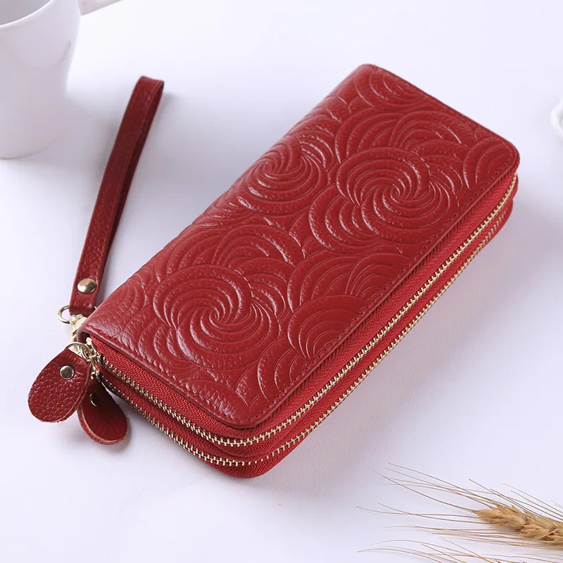 

Double Zipper Wristband Long Clutch Wallets For Women Large Capacity Thick Purse Fashion Wristlet Bag Rfid Genuine Cow Leather