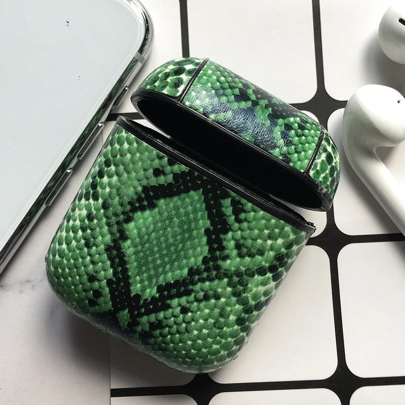 MSW-Dark Green Змеиная кожа наушники из искусственной кожи чехол для Apple Airpods Bluetooth гарнитура защитный противоударный чехол для Air Pods сумки для хранения - Цвет: MSW-Dark Green