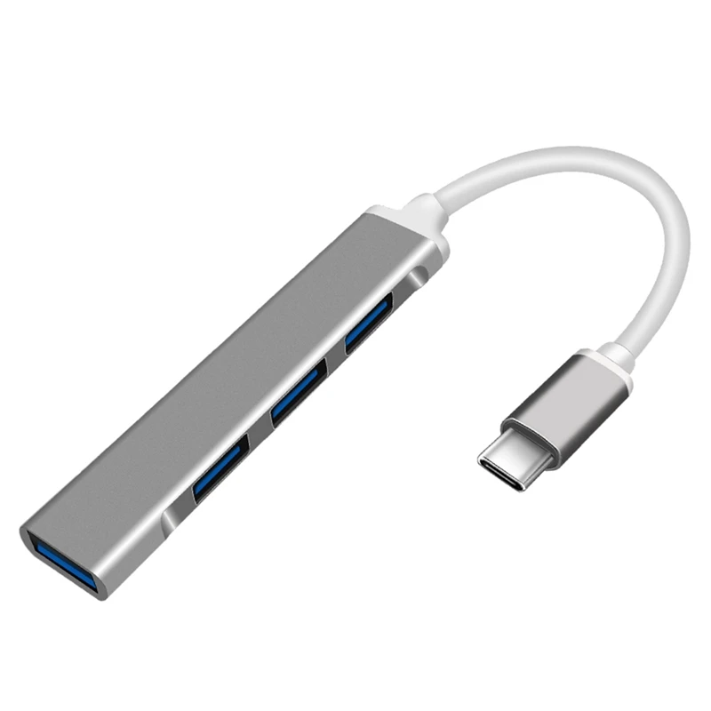 

Type-C to HUB USB-C to 4-Port USB3.0 High-Speed Splitter OTG Aluminum Alloy Docking Station GRAY