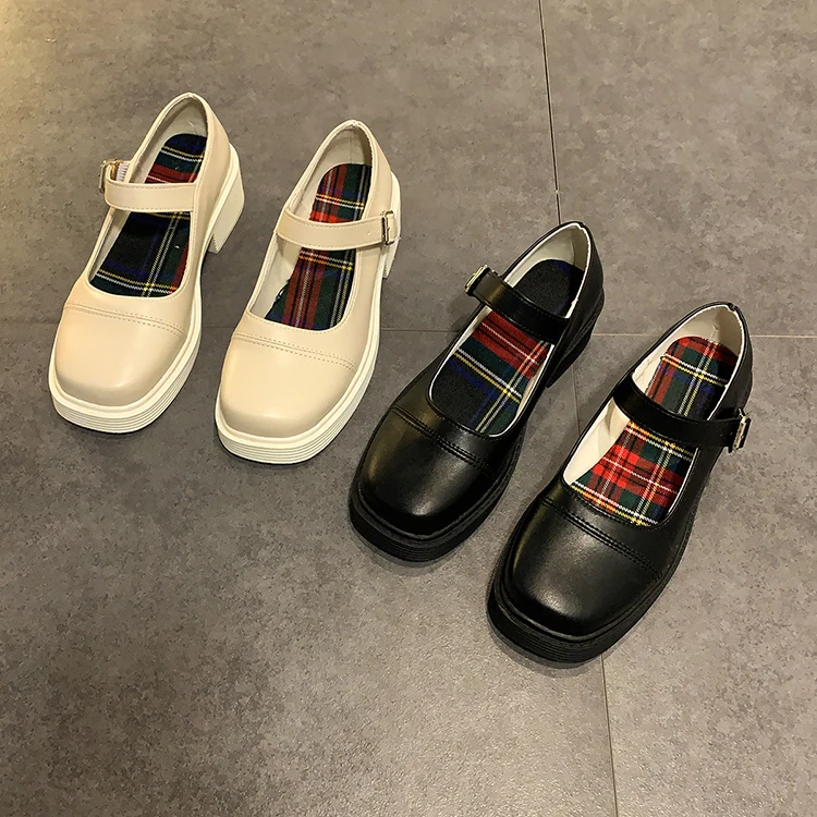 Сезон весна осень Женские туфли в стиле Мэри Джейн Белые кожаные ретро женские