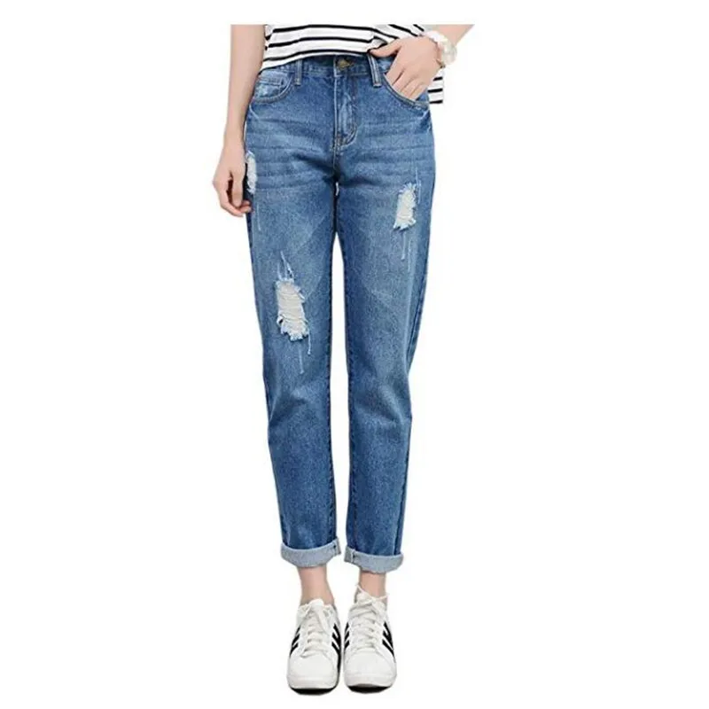 

Mom High Waisted Vintage Ripped Denim Pants For Women Jeans Boyfriend Distressed Stretch Ladies Trousers Plus Size