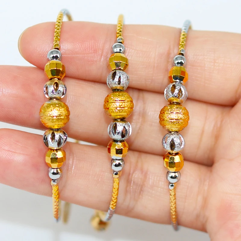 

Ethiopian Beads Bracelet for Women Gold Silver Indian Jewelry African Two-tone Ball Bangle Dubai Wedding Ceremony Gifts