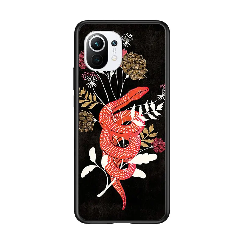 

Hand Flower Snake Cute for Xiaomi Mi 11 10T Note 10 Ultra 5G 9 9T SE 8 A3 A2 A1 6X Pro Play F1 Lite 5G Black Phone Case