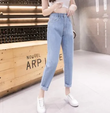 Light blue Ретро Женские джинсы для мальчиков, женские джинсы с высокой талией, синие повседневные Колготки, корейские уличные джинсы, можно носить во все сезоны - Цвет: Light blue