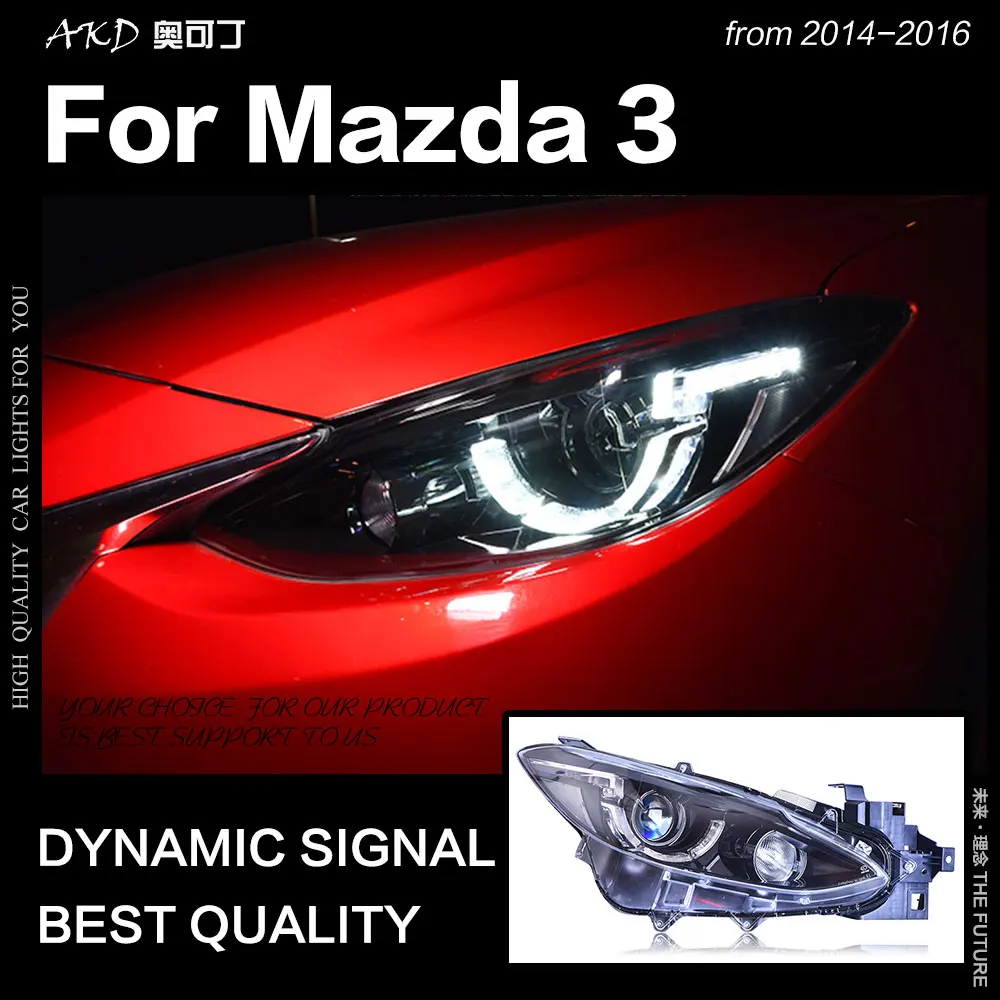 Khoác Dù Kiểu Dáng Xe Dành Cho Xe Mazda 3 Axela LED Đèn Pha 2014-2016 Mới Mazda3 LED DRL Giấu Đầu Đèn Thiên Thần mắt Bi Xenon Phụ Kiện