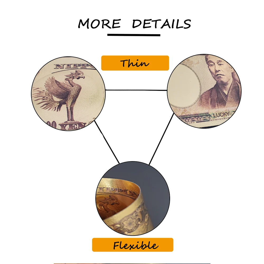 

RH 3pcs/lot New Design Gold Color Japan Gold Banknote 1000 Yen Banknotes in 99.9% Gold Plated Fake Paper Money For Collection