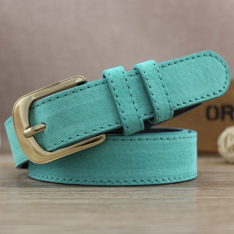 sky blue belt Женские черные джинсы ремень кожа Золотая Пряжка свиная кожа ремни для женщин девушки мода дизайнер коричневый центуре femme дамы ceinture - Цвет: sky blue belt