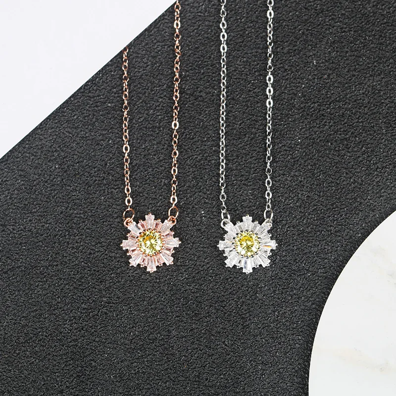 

MADALENA SARARA Sterling Silver S925 Drop Oil Inlaid Vintage Sunflower Pendant Style Chain Necklace Two Colors Options
