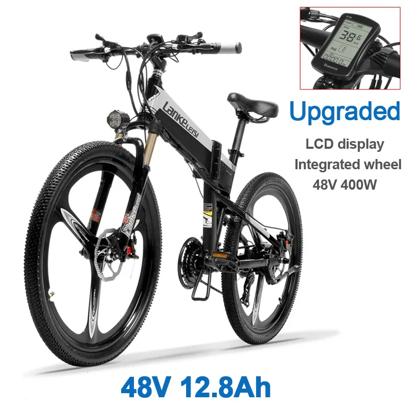 Grey 48V 12.8Ah XT600 26 ''складной электровелосипед 21 Скорость горный велосипед 400W 12.8Ah сильный Мощность 5 уровней помощи педалированию Сенсор дольше выносливость - Цвет: Grey 48V 12.8Ah