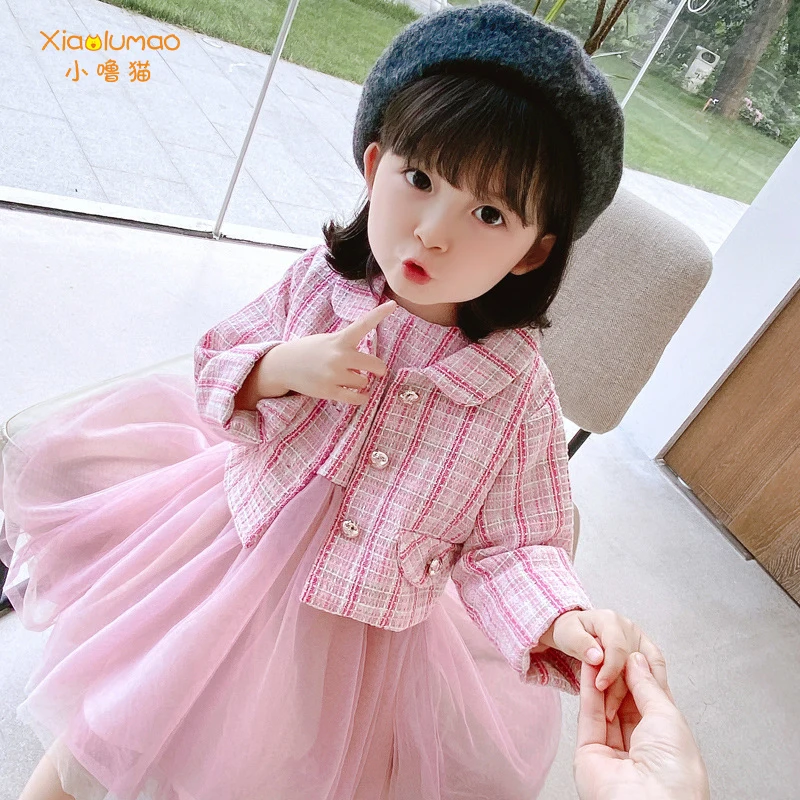 

Kids Clothes Girls Denim Jacket & Dress 2pc cute Girls Outfits Patchwork Mesh Dress Autumn Princess Suit For Girls wholesale