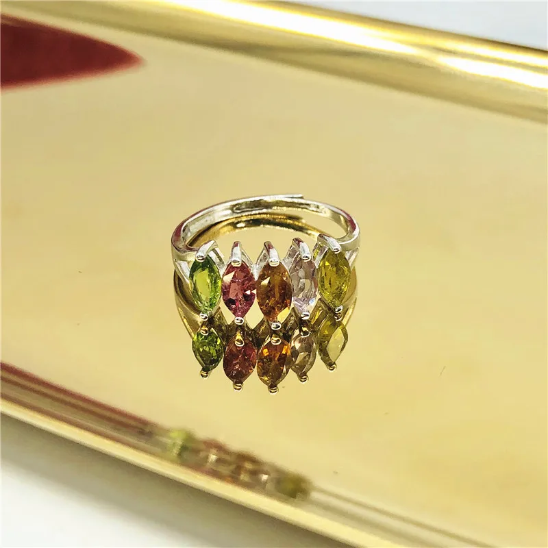 

100% 925 sterling silver natural tourmaline gemstone ring luxury women's high jewelry wedding anniversary birthday gift