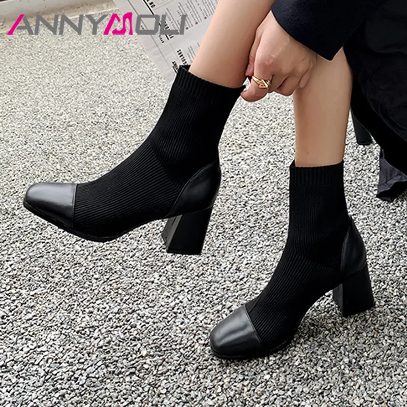 Ботильоны женские зимние из натуральной кожи на квадратном каблуке размеры 34