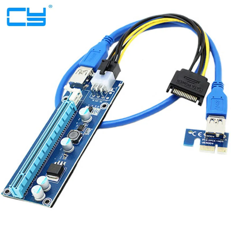 

50PCS PCIe PCI-E PCI Express Riser Card 1x to 16x USB 3.0 Data Cable SATA to 6Pin IDE Molex Power Supply for BTC Miner Machine