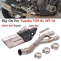 motorcycle exhaust escape moto stainless steel mid link pipe delete silencer modify muffler for yamaha yzf r1 mt 10 2015 2020