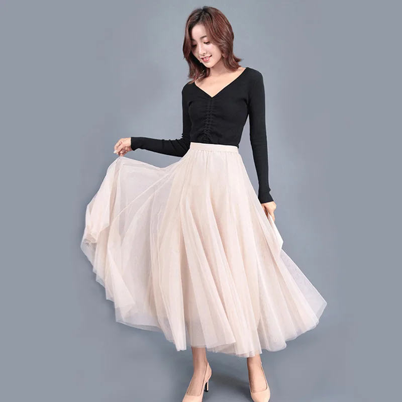 Женская винтажная юбка с высокой талией трехслойная мягкая трапециевидная макси