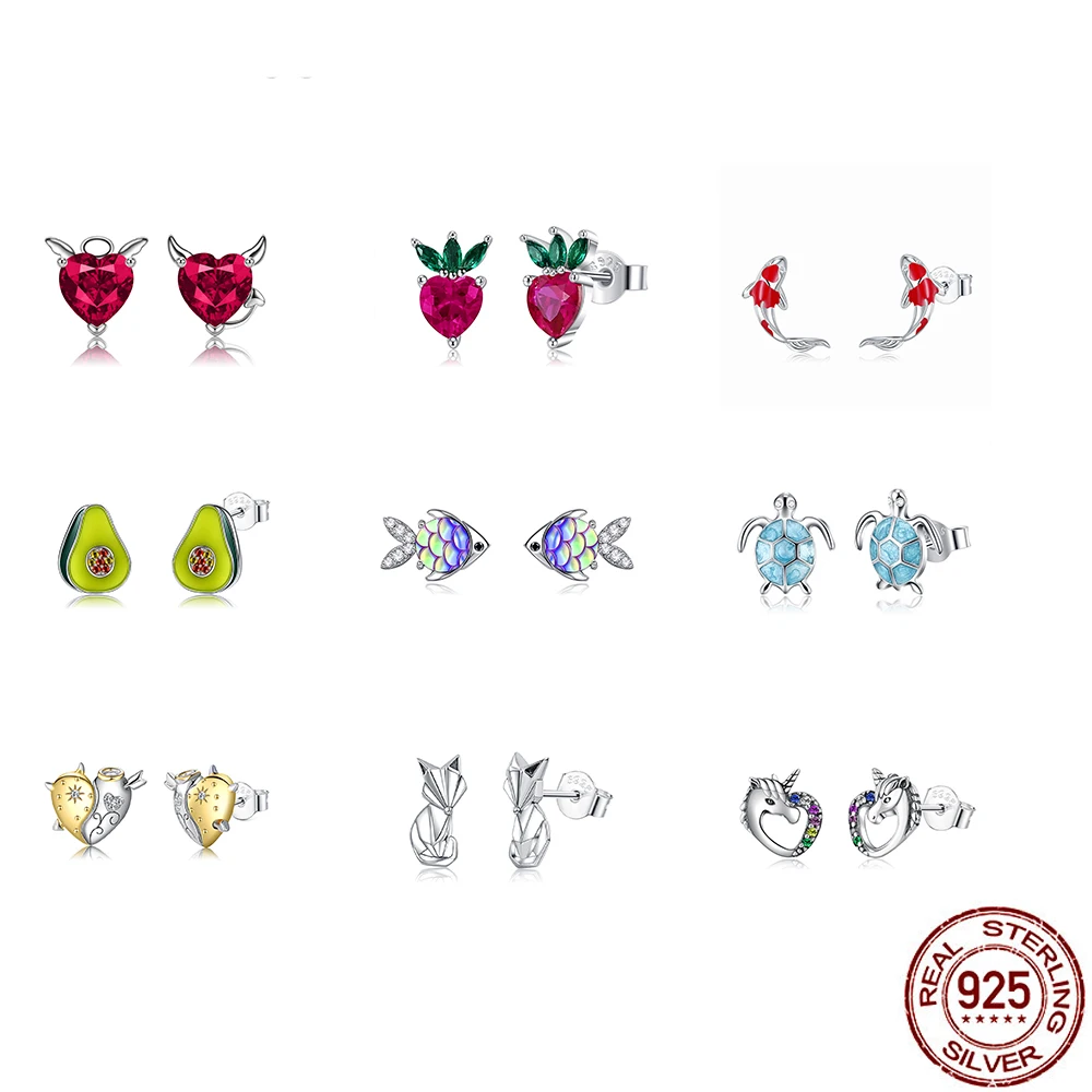

New 925 Sterling Silver Stud Earrings For Women Classic Animal Fruit Series Earrings Best Female Jewelry Accessories Trend Gift
