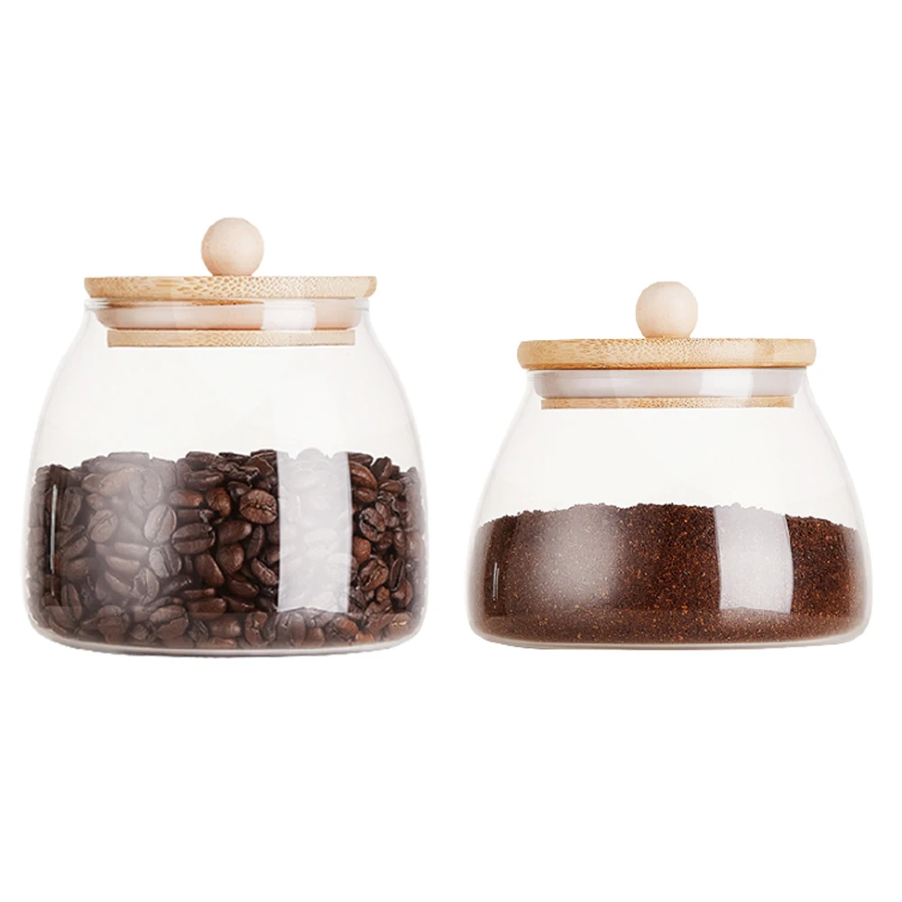 

HPDEAR Glass Coffee Bean Storage Containers, 2 Piece 25.3oz and 16.9oz Thicken Airtight Food Canisters with Bamboo Lid, Large