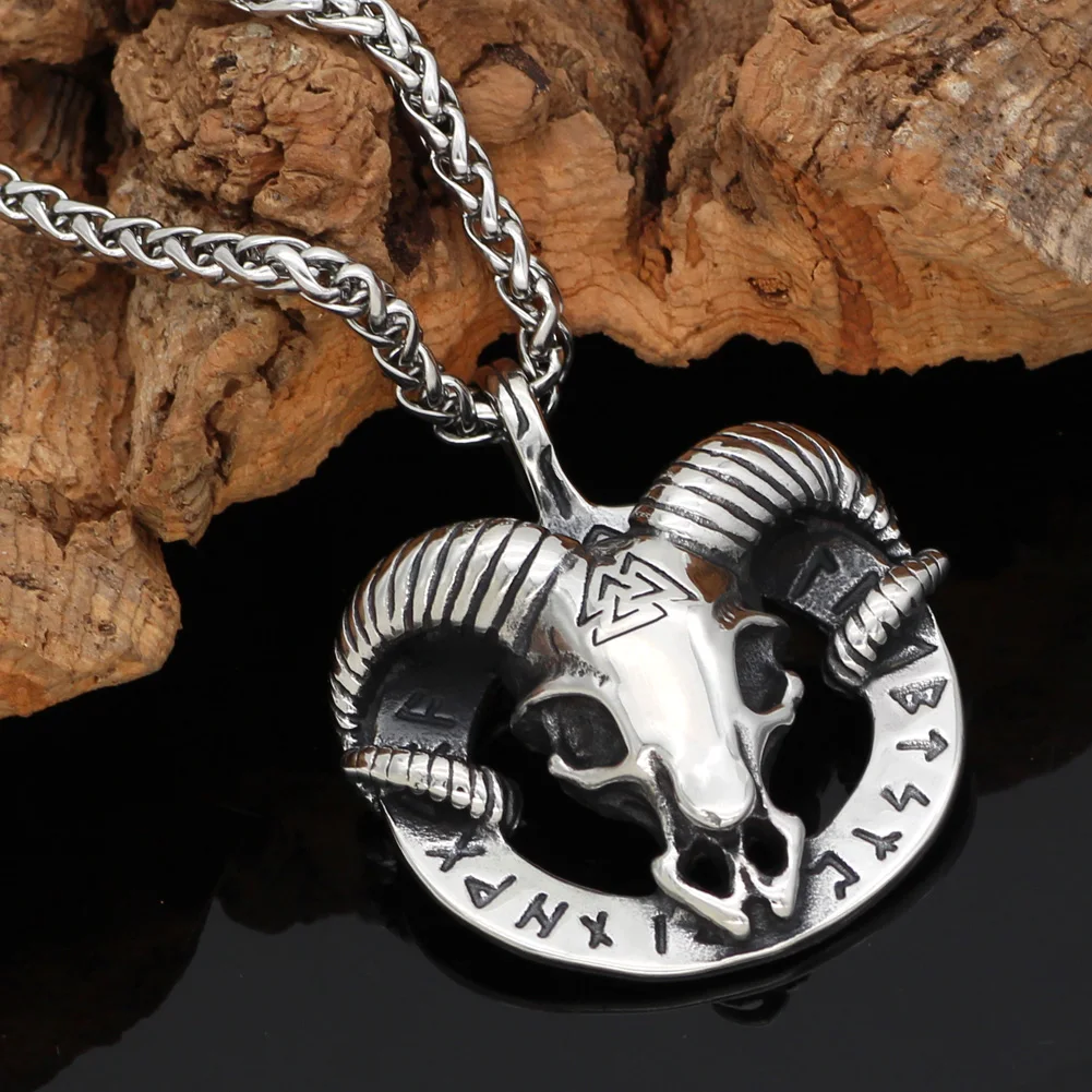 Men stainless steel nordic viking amulet thor goat valknut pendant necklace -with gift bag |