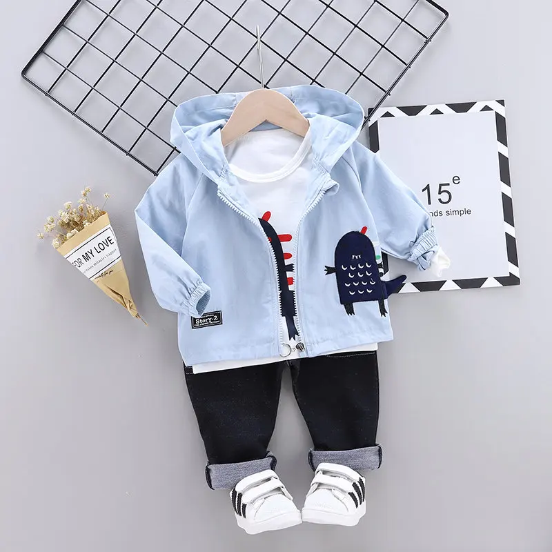

Boys Spring Clothes Suit Kids Fashion Cartoon Long Sleeve T-shirt+coat +pants 3pcs Sports Suirs For Boys Children Boys Tracksuit