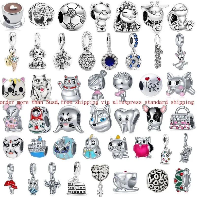1pc silver color theo bear puppy dog mushu girl Bead Fits Pandora Bracelet For Women Jewelry Diy Making Gifts Special W004 | Украшения и