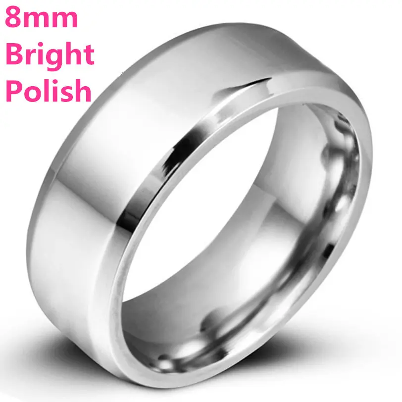 8mm Bright Silver 4 мм яркое Полированное серебряное титановое кольцо для мужчин и женщин - Цвет основного камня: 8mm Bright Silver