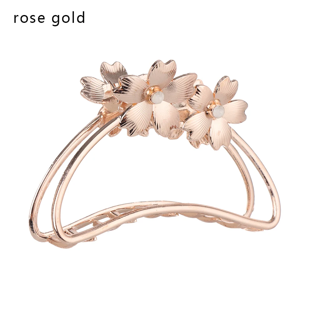 rose gold Большой размер цветок Ретро Когти для волос зажим в форме рыбы заколка «банан» Заколка-краб металлические аксессуары для волос - Цвет: rose gold