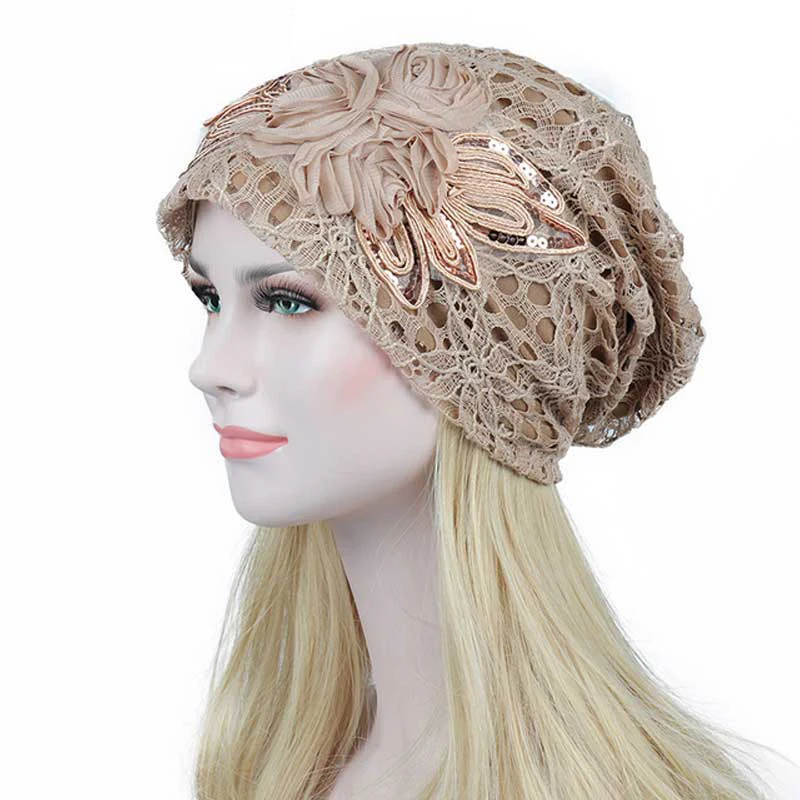 Женская кружевная Вязаная Шапка бини облегающие шапки с цветами женские зимние