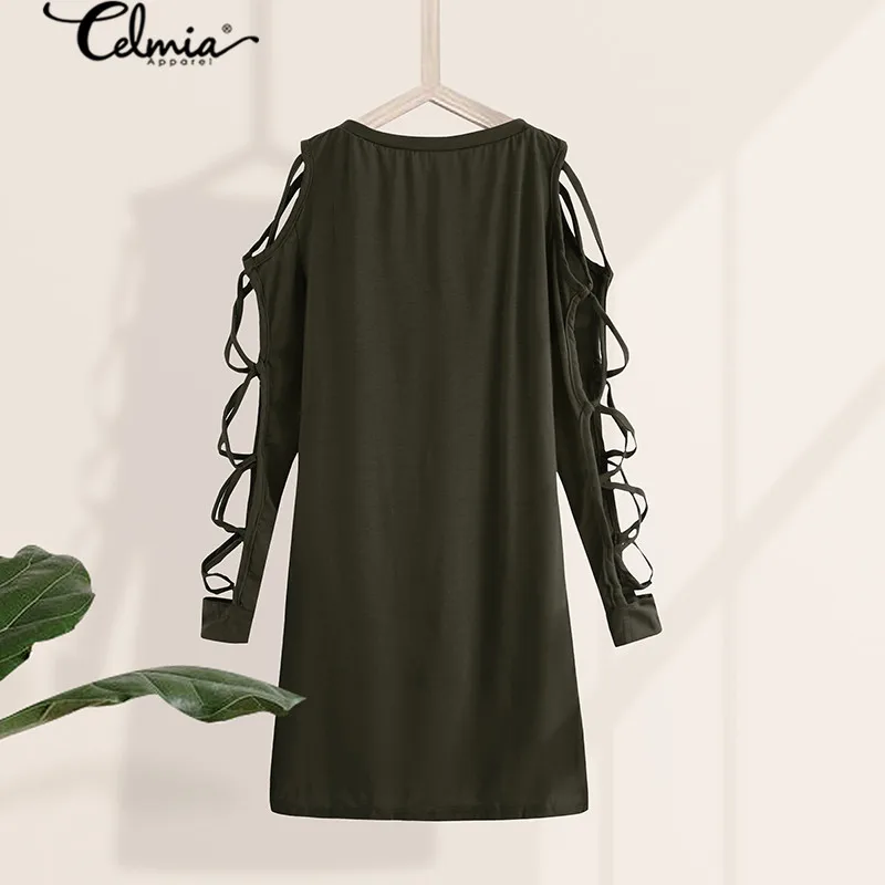 

2021 Celmia Sexy Hollow Out Women Blouses Fashion V-neck Shirts Asymmetrical Tops Casual Loose Solid Elegant Blusas Femininas