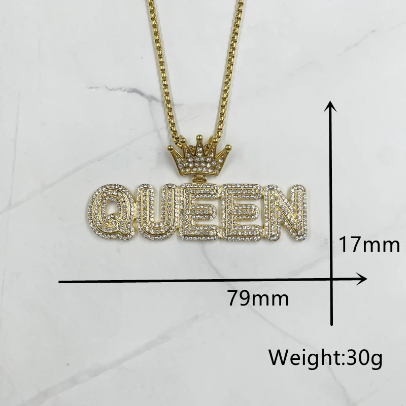 Female Letter Queen Pendant Necklaces with rhinestone Women Hip Hop Jewelry Statement Long Gold Silver color Ladies Gifts | Украшения и