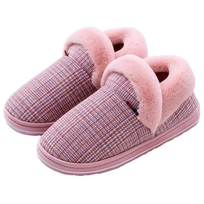 Зимняя женская домашняя обувь из плюша и хлопка теплые ботинки в полоску для пар
