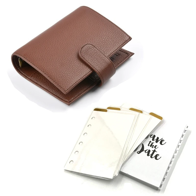 Brown basic set Fromthenon натуральная кожа блокнот A7 строгальный Органайзер латунный Биндер мини-ежедневник из воловьей кожи дневник большой карман - Цвет: Brown basic set