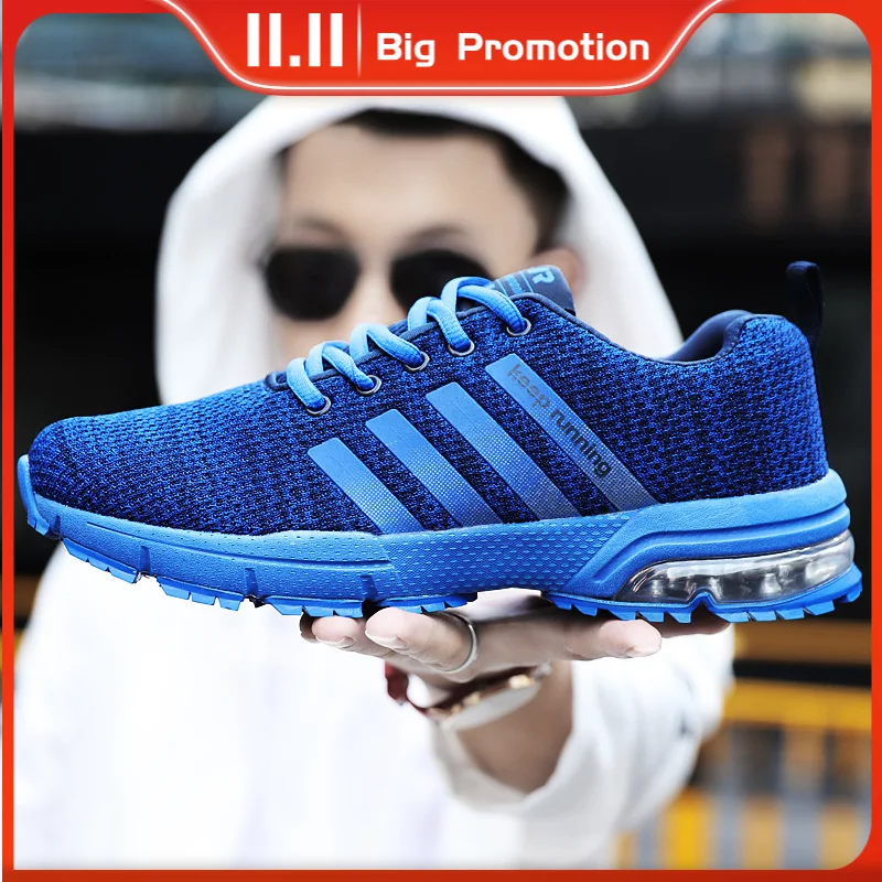

Sneakers Men Running Shoes Air Cushion Comfortable Lightweight Mesh Male Walking Footwears with Four Bars Lace-up Zapatos