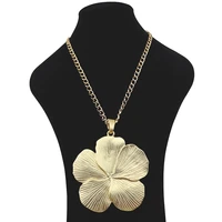 fashion matt gold large flower metal alloy long chain pendant necklace lagenlook for jewelry women men gift